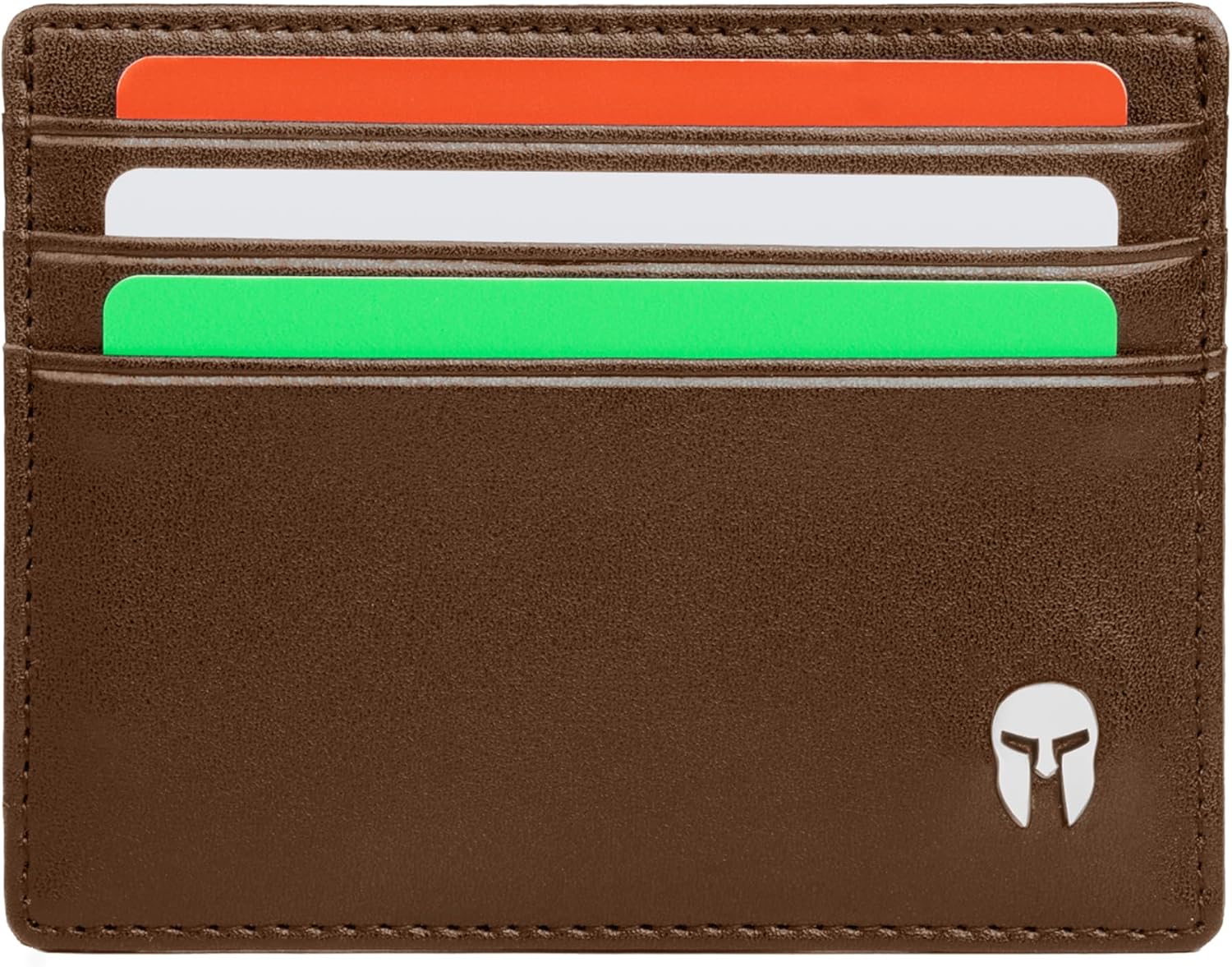 Porta Carte Credito Uomo con Protezione RFID, Portafoglio Slim Sottile Elegante con 6 Tasche per Tessere e 1 per Banconote - ARES (Marrone)